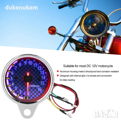 НОВ! Универсален тахометър за мотоциклети с LED подсветка, DC 12V, снимка 5 - Аксесоари и консумативи - 48517688