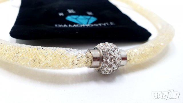 Колие кристали цвят екрю в мрежа марка Diamond style, снимка 3 - Гривни - 38051357
