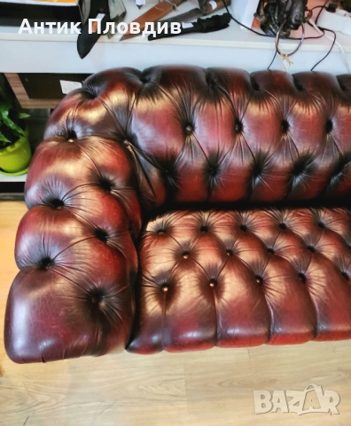 Кожен диван Chesterfield – тъмно бордо, снимка 8 - Дивани и мека мебел - 52849529