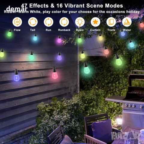 Външни стрингови лампи Voneta, 15 м RGB, водоустойчиви с приложение, снимка 5 - Външни лампи - 43186046