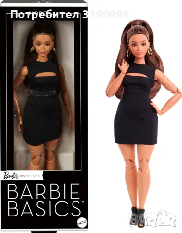 Кукла Barbie Basics Модел 5 – Колекционерска кукла с кестенява коса, черна мини рокля - Mattel