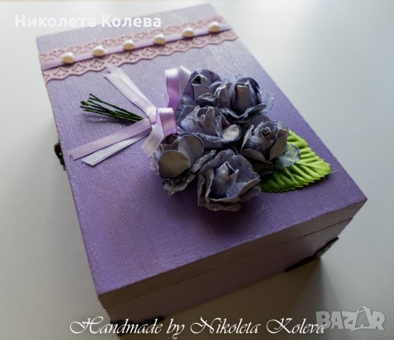 Стилна кутия за бижута с лилави цветя, снимка 4 - Други - 26749481