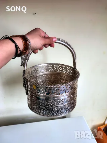 Прекрасен Голям Посребрен Съд Кошница, снимка 9 - Антикварни и старинни предмети - 49863078