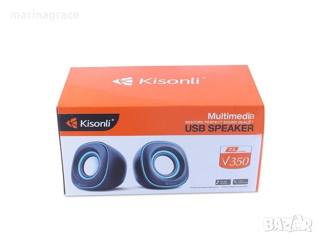 Тонколонки за компютър Kisonli V350, 2x3W, USB, Черен, снимка 2 - Тонколони - 34792019