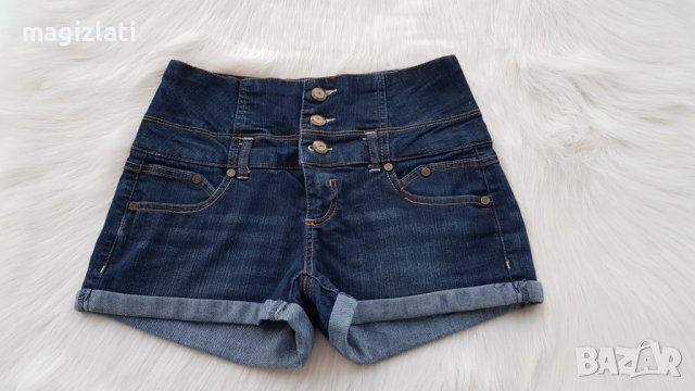 Къси дънкови панталони с висока талия размер С-М, снимка 6 - Къси панталони и бермуди - 37434457