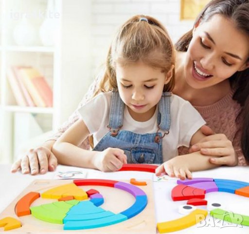 НОВ ХИТ! Голям комплект от дърво с цветни блокове и карти за въображение, снимка 6 - Конструктори - 34841135