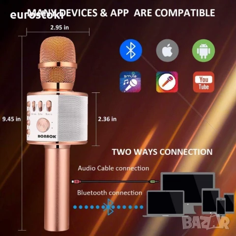 BONAOK Безжичен Bluetooth караоке микрофон, 3-в-1 преносим ръчен караоке микрофон
