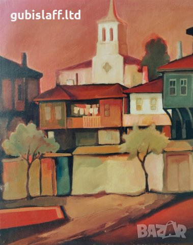 Картина, изглед от Несебър, 1970-те г., снимка 2 - Картини - 43880589