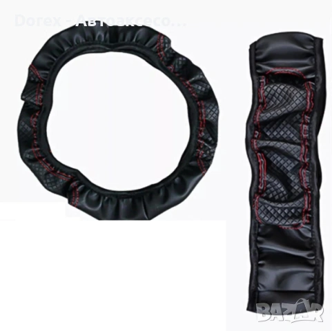 Универсален калъф за волан 37–38 см PU кожа черен с червени шевове, снимка 5 - Аксесоари и консумативи - 53601112
