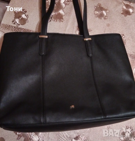 Anna Field Оригинал Нова Кожена Дамска Голяма Чанта с Несесер 