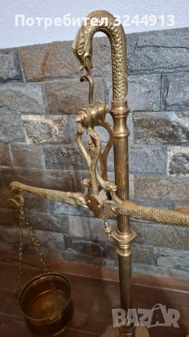 Стара много красива месингова везна пълен комплект с две блюда, снимка 6 - Антикварни и старинни предмети - 53140353