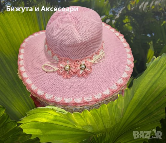 Розова лятна шапка с голяма периферия G:10423-2, снимка 2 - Шапки - 40319607