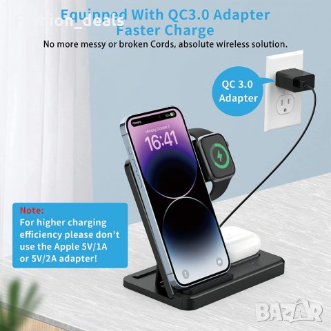 3 в 1 Нова стойка зарядно телефон слушалки часовник Магнитна станция, снимка 7 - Аксесоари за Apple - 39908561