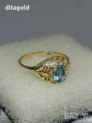 Нов златен 14К пръстен с естествен топаз, снимка 1