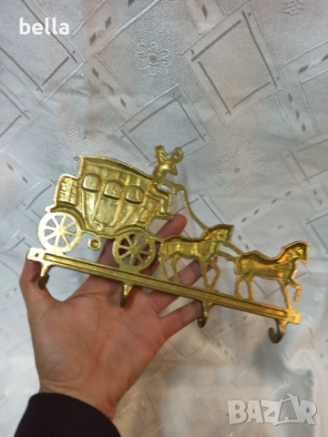 Месингова закачалка за ключове с дизайн на коне и карета,дължина 22 см., снимка 5 - Антикварни и старинни предмети - 52582374