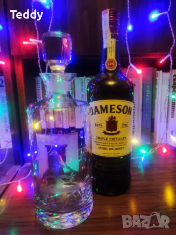 Стилна стъклена гарафа за уиски, ракия, Германия, снимка 3 - Сервизи - 47559927