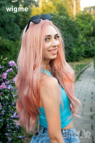 Дълга на права розова лейс фронт перука Елинор, снимка 4 - Аксесоари за коса - 36057274