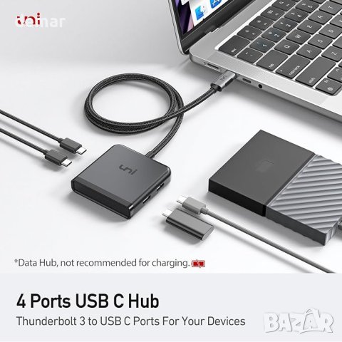Универсален USB C хъб многопортов адаптер с 4 порта за трансфер на данни, снимка 5 - Кабели и адаптери - 43172923