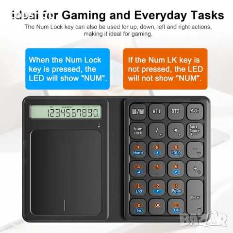 Нова Bluetooth цифрова клавиатура, сгъваема 2.4G безжична цифрова клавиатура с дисплей, калкулатор.., снимка 7 - Клавиатури и мишки - 52077370
