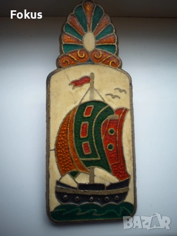 ЩИПКА ЗА ПАРИ БРОНЗ ЕМАЙЛ СОВА КОРАБ, снимка 2 - Антикварни и старинни предмети - 53499119