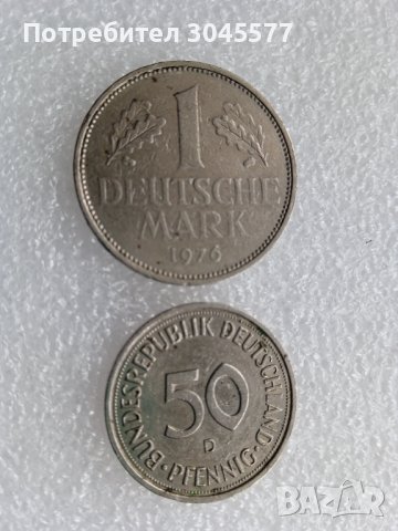 Монета Германия 1976 J + 50 пфенниг 1989 D