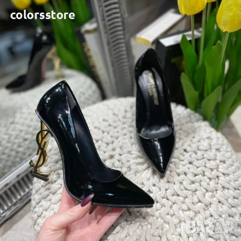 Обувки на ток - черен лак със златист ток - Y1L , снимка 3 - Дамски обувки на ток - 53346164