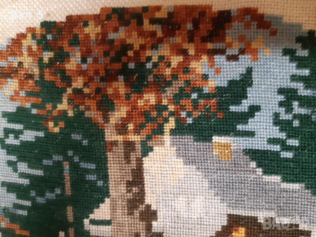 Стар ръчно шит гоблен ЗИМА, снимка 3 - Гоблени - 53176957