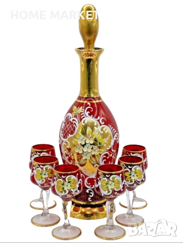 Murano Italy   Circa 1957  Bischoff Cordials Venetian Italian set with  Ruby Red end 18 k Gold  