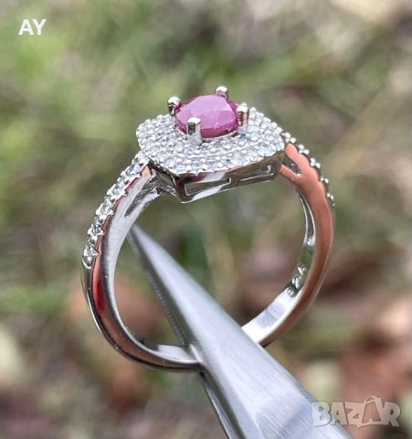 Сребърен пръстен с естествен рубин, снимка 7 - Пръстени - 43523514