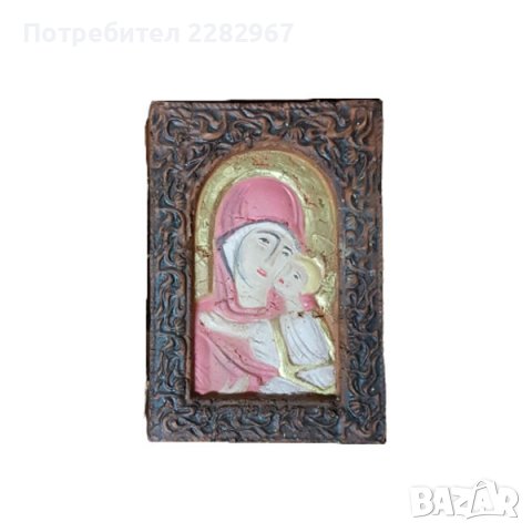 Икона с рамка - Дева Мария - рисувана, червена, снимка 2 - Икони - 37901698