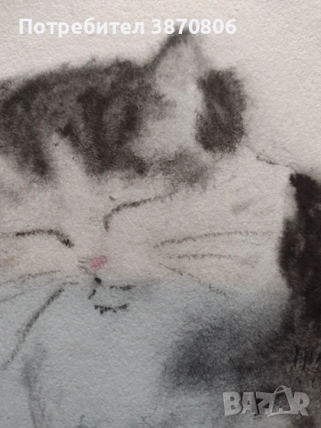 Спящо коте - акварел, снимка 2 - Картини - 53041360