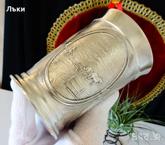 Чаша,халба от калай Жътва,200 мл., снимка 5 - Антикварни и старинни предмети - 48549247