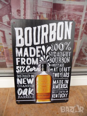 Метална табела уиски бърбън Bulleit Bourbon 100% реклама, снимка 1 - Декорация за дома - 43039406