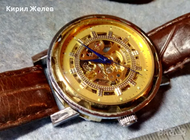 СЛАВА Скелетон РУСКИ ЧАСОВНИК АВТОМАТИК с КАИШКА Nagata SPAIN Естествена КОЖА ФУНКЦИОНИРАЩ 49334