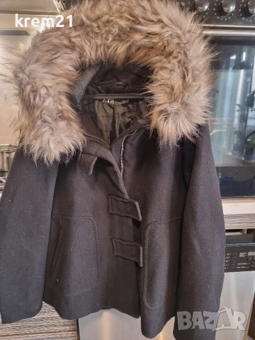 Zara S дамско черно палто, снимка 4 - Палта, манта - 52865525