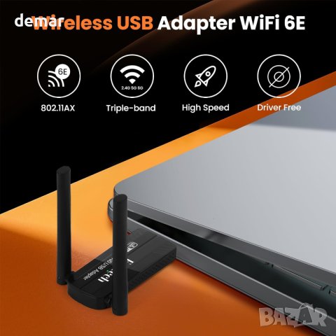 WiFi 6E USB 3.0 адаптер за настолен/лаптоп компютър, AX5400M 802.11AX, снимка 2 - Кабели и адаптери - 43018267