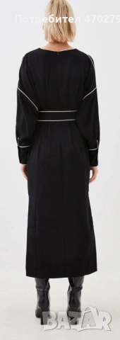 Karen Millen Petite Mono Satin Woven Crepe Contrast Piping Maxi Dress, снимка 3 - Рокли - 53029051