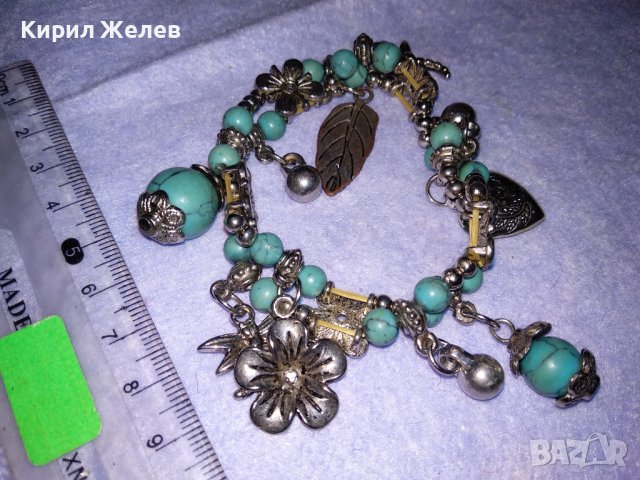 КРАСИВА ФЛОРАЛНА ЛАСТИЧНА МОДНА ЛЯТНА АРТ ГРИВНА ПОСРЕБРЕНА ТЮРКОАЗЕН ТИП 34777