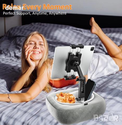 Поставка за таблет с възглавница, 360°, 4-13" таблети и телефони, сива, снимка 2 - Други стоки за дома - 52265041