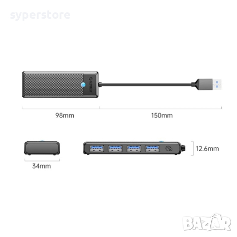 USB Хъб USB3.0 Разклонител Orico PAPW4A-U3-015-BK SS000524 , 4 изхода черен, снимка 3 - Други - 44892590