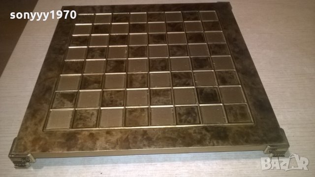 антика-маса за шах-с обков мед/месинг-37х37см-внос англия, снимка 3 - Колекции - 26346861