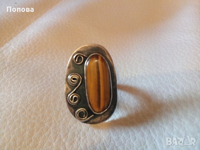 Уникален авторски сребърен масивен пръстен с тигрово око, снимка 5 - Пръстени - 28426085