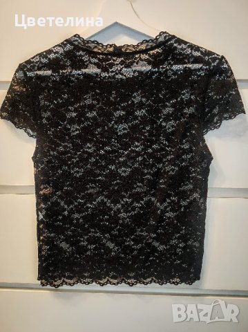 Дамска черна прозрачна блуза с бродерия на ZARA размер S цена 20 лв., снимка 2 - Корсети, бюстиета, топове - 42963935