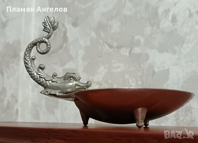 Месингов, бронзов съд, купа, пепелник със форма на мида, снимка 8 - Антикварни и старинни предмети - 53290052