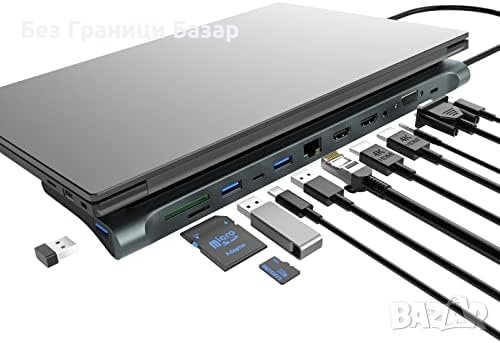 Нова 12-в-1 USB C Док Станция Хъб 3x Дисплей, Бърза Трансфер, Висока Съвместимост