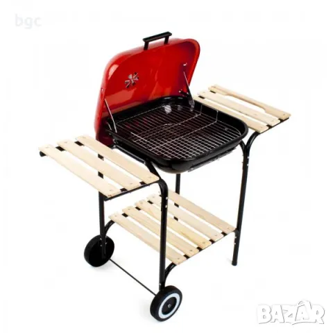 Барбекю на въглища KETTLE, Повърхност за готвене 46x46 см, Височина 67 см, Дървени страници и складо, снимка 2 - Барбекюта - 49305596