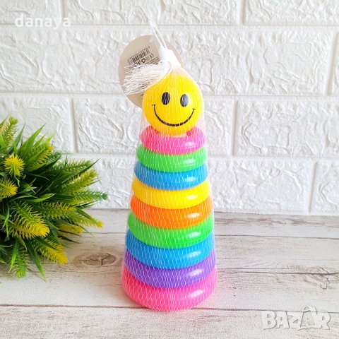 2661 Детска играчка за сортиране пирамида с Рингове и топче, 21см