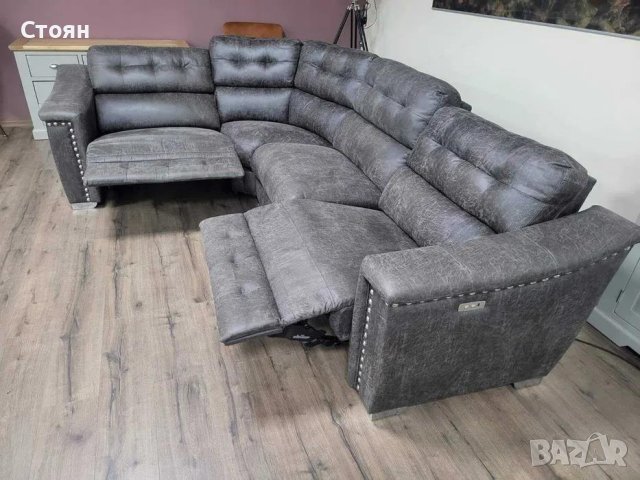 Кафяв ъглов диван от плат La-z-boy с електрически релаксиращ механизъм, снимка 10 - Дивани и мека мебел - 43285628