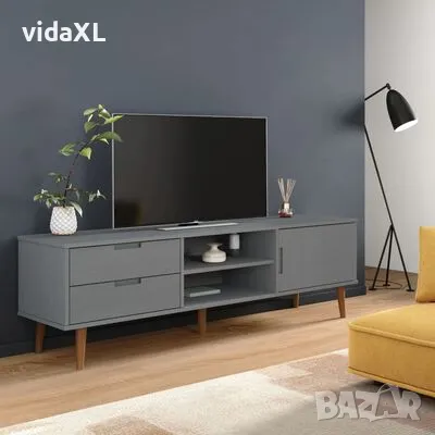 vidaXL ТВ шкаф MOLDE, сив, 158x40x49 см, борово дърво масив(SKU:350536), снимка 2 - Шкафове - 48439002