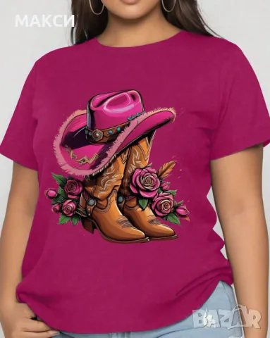 Макси силно еластична и мека тениска с модерна апликация в наситено черно, бяло и циклама, снимка 3 - Тениски - 48698093